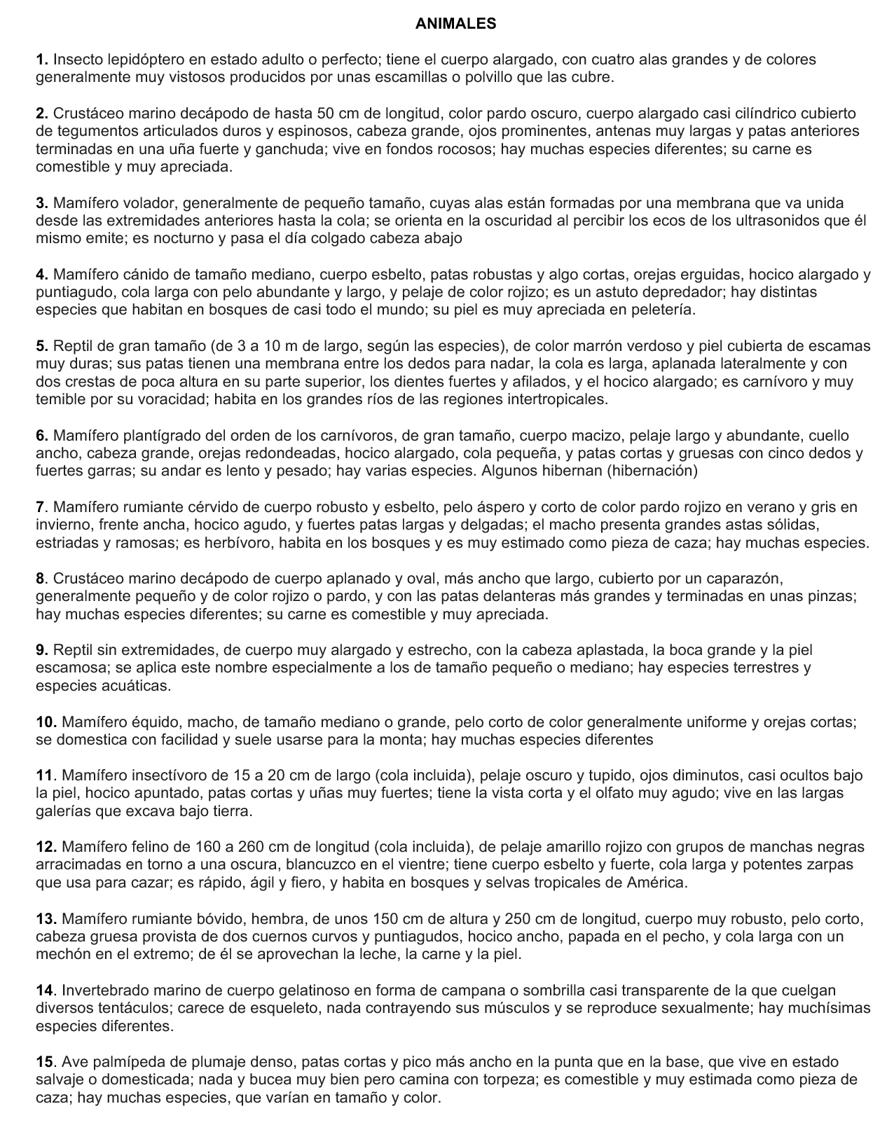 Descripción animales